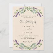 ベージラベンダーの緑の紫結婚がかった 招待状 (正面)