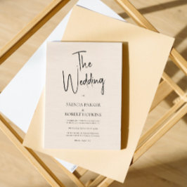 ベージリンシンプルンブラックスクリプトウェディング招待 招待状