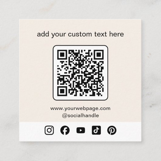 ベージロゴQRコードソーシャルメディア スクエア名刺 (裏面)
