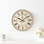 ベージ結婚ュ&記念日のパーソナライズされた壁 ラージ壁時計 (ホーム)