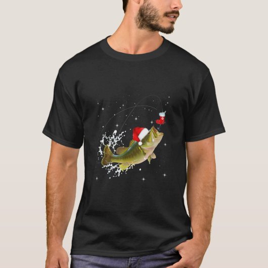 ベースおもしろい魚釣りサンタハットクリスマスパジャマフィス Tシャツ (正面)