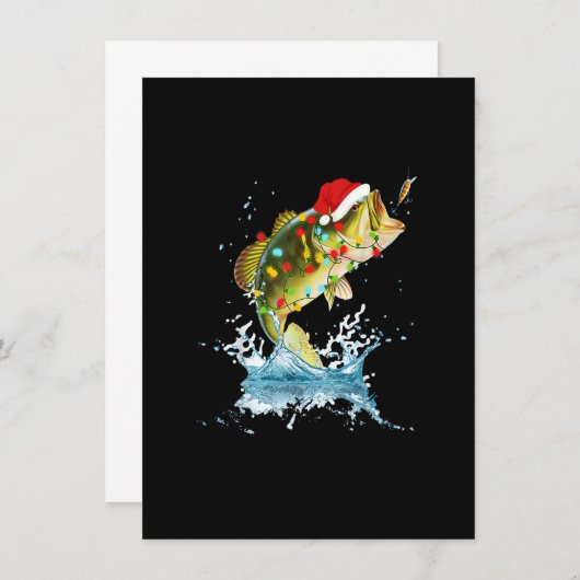 ベースおもしろい魚釣りサンタハットクリスマスパジャマフィッシュ 招待状 (正面/裏面)