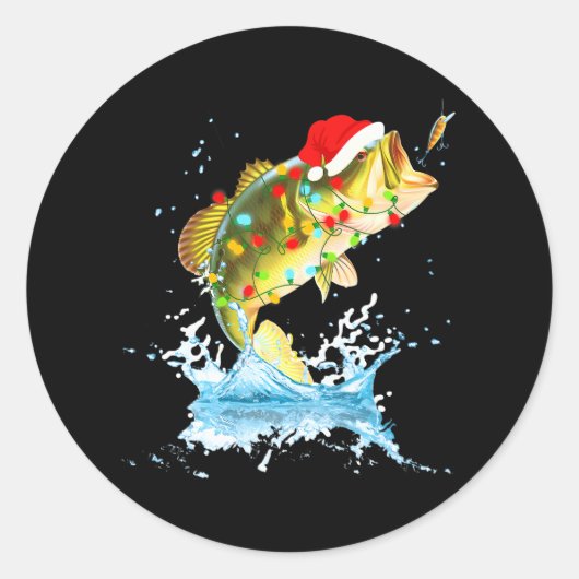 ベースおもしろい魚釣りサンタハットクリスマスパジャマ ラウンドシール (正面)