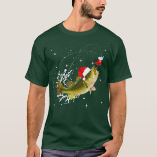 ベースおもしろい魚釣りサンタハットクリスマスパジャマ Tシャツ