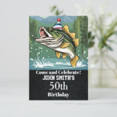 ベースおもしろい魚釣りバースデーパーティーメンズ 招待状 (スタンド正面)