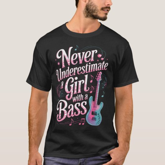 ベースを持つ女の子 ミュージシャン ベーシスト ギター Ba Tシャツ (正面)