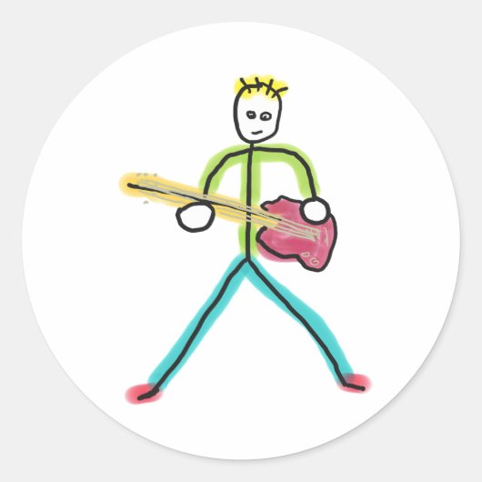 ベースギターの棒人間 ラウンドシール (正面)