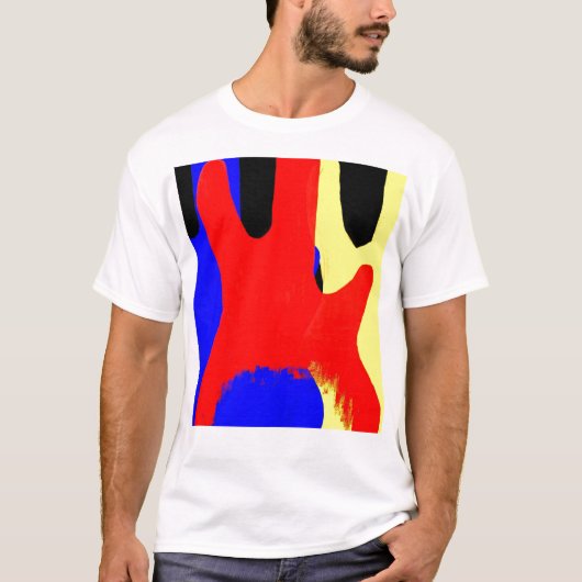 ベースギターの絵画の抽象芸術の明るい色 Tシャツ (正面)