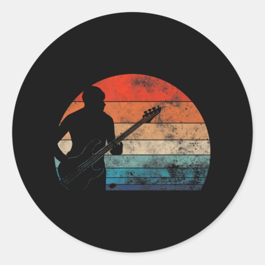 ベースギタープレーヤーレトロヴィンテージベースクレフ、 音符記号 ラウンドシール (正面)