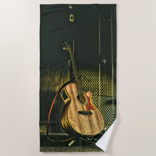 ベースギタープレーヤー ビーチタオル (正面)