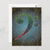 ベースクレフ ゴールドフィリグリー - カラフルミュージック ポストカード (正面/裏面)