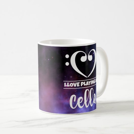 ベースクレフ、 音符記号ハートパープルネブララブチェロ コーヒーマグカップ (正面右)