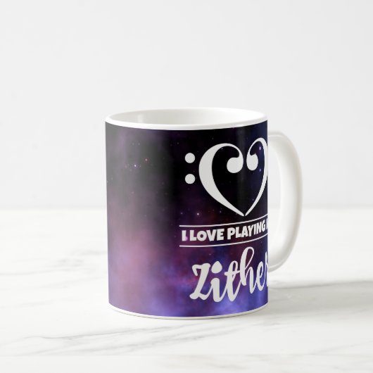 ベースクレフ、 音符記号ハートパープルネブララブツィター コーヒーマグカップ (正面右)