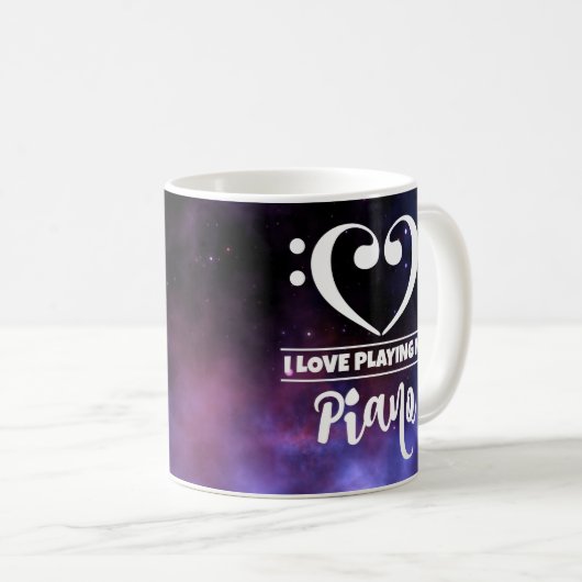 ベースクレフ、 音符記号ハートパープルネブララブピアノ コーヒーマグカップ (正面右)