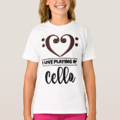 ベースクレフ、 音符記号ハートラヴ遊ィズチェロ Tシャツ (正面)