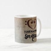 ベースクレフ、 音符記号ハートヴィンテージシートミュージックサントア コーヒーマグカップ (正面右)