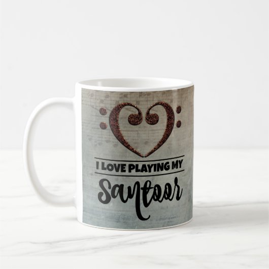 ベースクレフ、 音符記号ハートヴィンテージシートミュージックサントア コーヒーマグカップ (左)