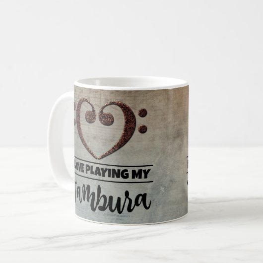 ベースクレフ、 音符記号ハートヴィンテージシートミュージックタンブラ コーヒーマグカップ (正面左)