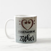 ベースクレフ、 音符記号ハートヴィンテージシートミュージックツィター コーヒーマグカップ (左)