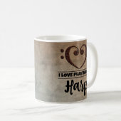 ベースクレフ、 音符記号ハートヴィンテージシートミュージックハープ コーヒーマグカップ (正面右)