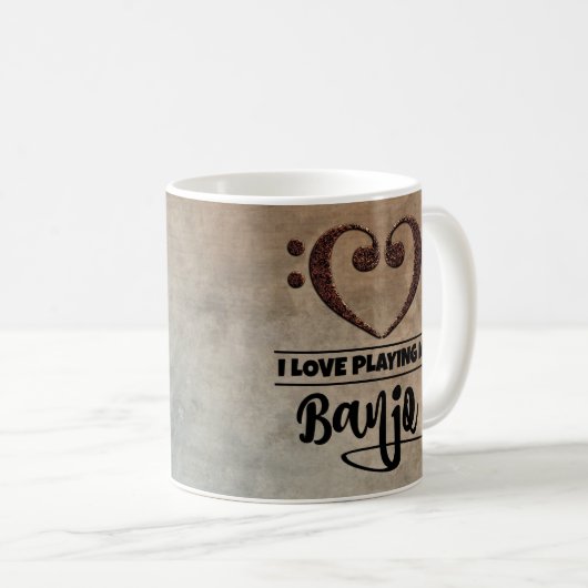 ベースクレフ、 音符記号ハートヴィンテージシートミュージックバンジョー コーヒーマグカップ (正面右)