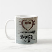 ベースクレフ、 音符記号ハートヴィンテージシートミュージックバンジョー コーヒーマグカップ (左)