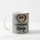 ベースクレフ、 音符記号ハートヴィンテージシートミュージックピアノ コーヒーマグカップ (左)