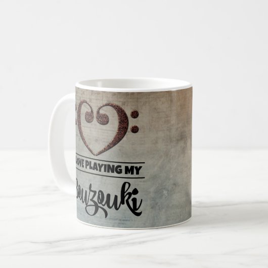 ベースクレフ、 音符記号ハートヴィンテージシートミュージックブーズー コーヒーマグカップ (正面左)