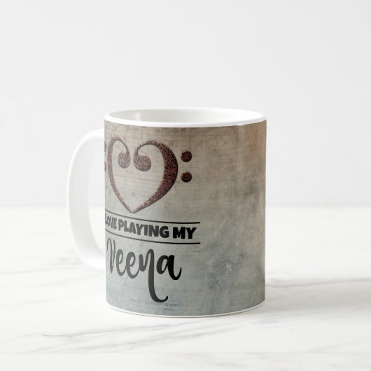 ベースクレフ、 音符記号ハートヴィンテージシートミュージックヴェーナ コーヒーマグカップ (正面左)