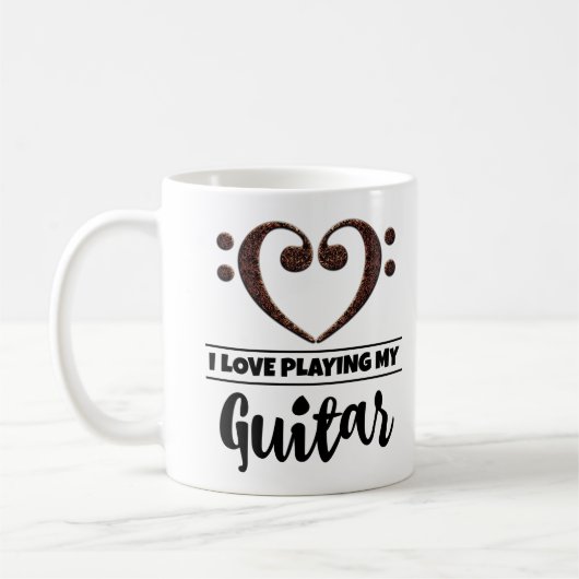 ベースクレフ、 音符記号ハート大好き遊マイギター コーヒーマグカップ (左)