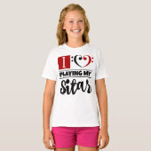 ベースクレフ、 音符記号ハート大好き遊マイシタール Tシャツ (正面フル)