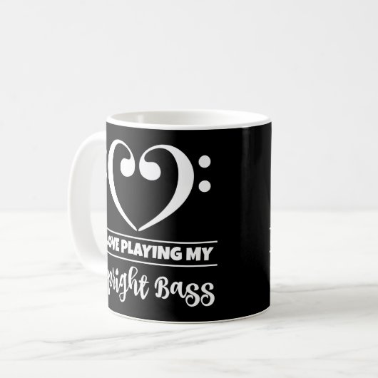 ベースクレフ、 音符記号ハート私の遊アップライトベースが大好き コーヒーマグカップ (正面左)