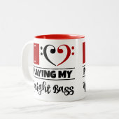 ベースクレフ、 音符記号ハート私の遊アップライトベースが大好き ツートーンマグカップ (正面左)