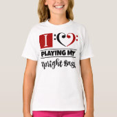 ベースクレフ、 音符記号ハート私の遊アップライトベースが大好き Tシャツ (正面)