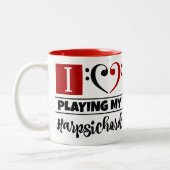 ベースクレフ、 音符記号ハート私は愛遊する私のハープシコード ツートーンマグカップ (左)