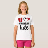 ベースクレフ、 音符記号ハート私は愛遊する私のリュート Tシャツ (正面フル)