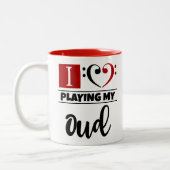 ベースクレフ、 音符記号ハート私は遊私のウードを愛する ツートーンマグカップ (左)