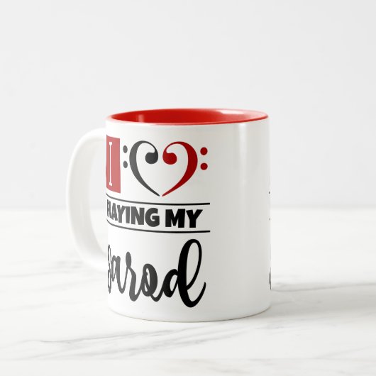 ベースクレフ、 音符記号ハート私は遊私のサロドを愛 ツートーンマグカップ (正面左)