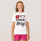 ベースクレフ、 音符記号ハート私は遊私のハープを愛 Tシャツ (正面フル)