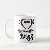 ベースクレフ、 音符記号ハート私は遊私のベースを愛 コーヒーマグカップ (左)
