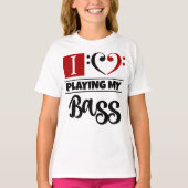 ベースクレフ、 音符記号ハート私は遊私のベースを愛 Tシャツ (正面)