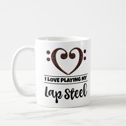 ベースクレフ、 音符記号ハート私は遊私のラップスチール大好き コーヒーマグカップ (左)