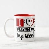 ベースクレフ、 音符記号ハート私は遊私のラップスチール大好き ツートーンマグカップ (左)