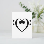 ベースクレフ、 音符記号ハート(黒) ポストカード (スタンド正面)