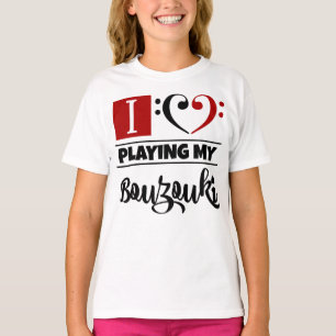 ベースクレフ、 音符記号ハートI Love 遊's My Bouzouki Tシャツ