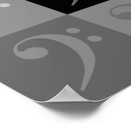 ベースクレフ、 音符記号パターンブラックグレー ポスター (角)