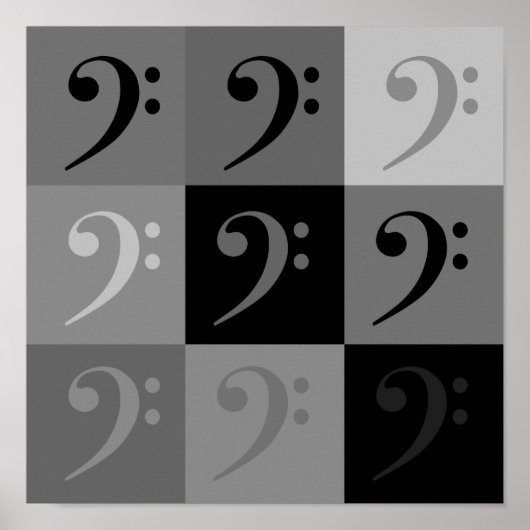 ベースクレフ、 音符記号パターンブラックグレー ポスター (正面)