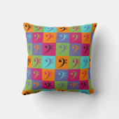 ベースクレフ、 音符記号ミュージカルパターンオレンジピンクパープル クッション (裏面)