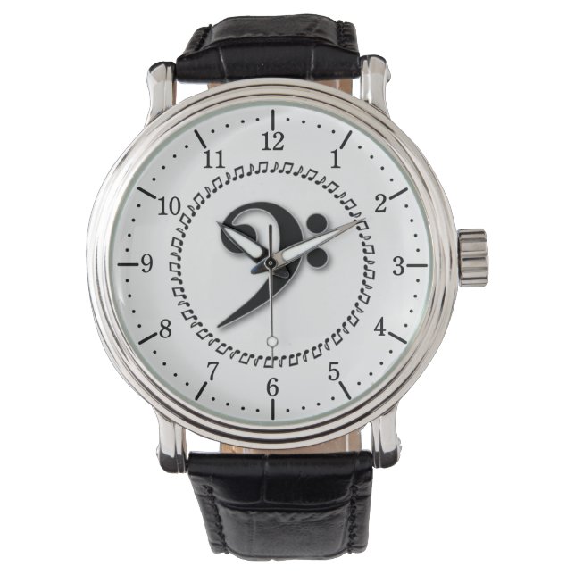 ベースクレフ、 音符記号ミュージックノートデザイン 腕時計 (正面)