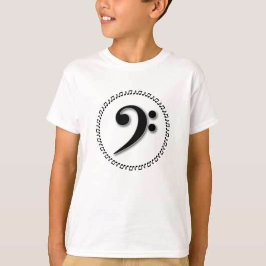 ベースクレフ、 音符記号ミュージックノートデザイン Tシャツ (正面)